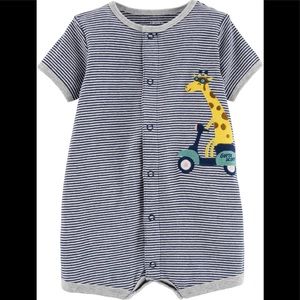 Baby Boy Stripe Giraffe SnapUp Romper 9M Navy/grey